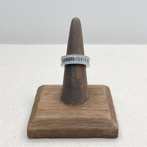 NEW Sterling Silver Emerald Cut Eternity Pave Simulated Diamond Ring - 7